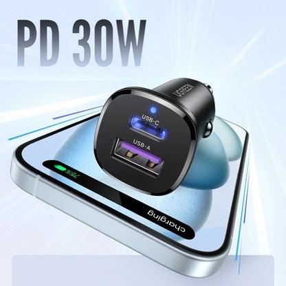 Carregador Auto UGREEN EC305, 30W, 3A, 1 x USB-A - 1 x USB-C, Preto