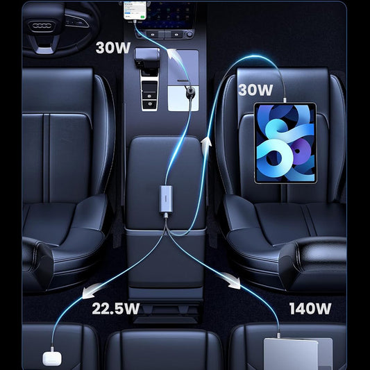 Carregador Auto UGREEN EC706, 150W, 5A, 1 x USB-A - 3 x USB-C, Preto