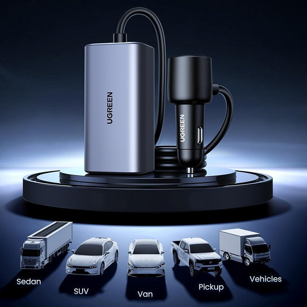 Carregador Auto UGREEN EC706, 150W, 5A, 1 x USB-A - 3 x USB-C, Preto
