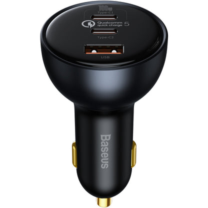 Carregador de isqueiro com cabo USB-C Baseus Qualcomm, 160 W, 3 A, 1 x USB-A - 2 x USB-C, cinzento TZCCZZM-0G