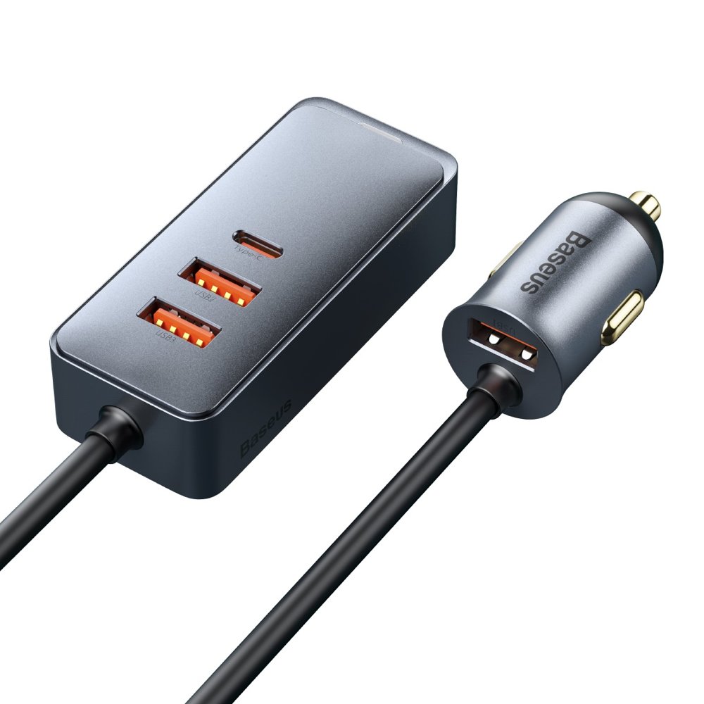 Carregador de automóvel Baseus Share Together, 120 W, 3 A, 3 x USB-A - 1 x USB-C, cinzento CCBT-B0G