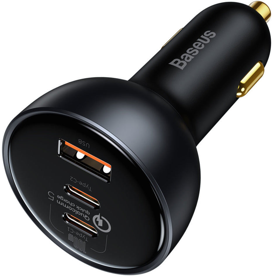 Carregador de isqueiro com cabo USB-C Baseus Qualcomm, 160 W, 3 A, 1 x USB-A - 2 x USB-C, cinzento TZCCZZM-0G