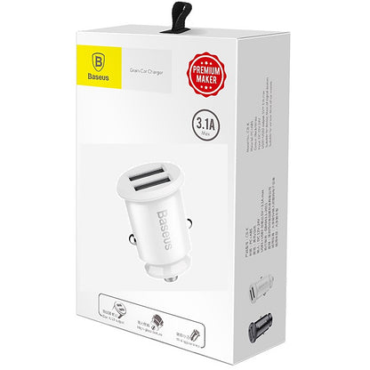 Carregador de automóvel Baseus Grain, 10,5 W, 2,1 A, 2 x USB-A, branco CCALL-ML02