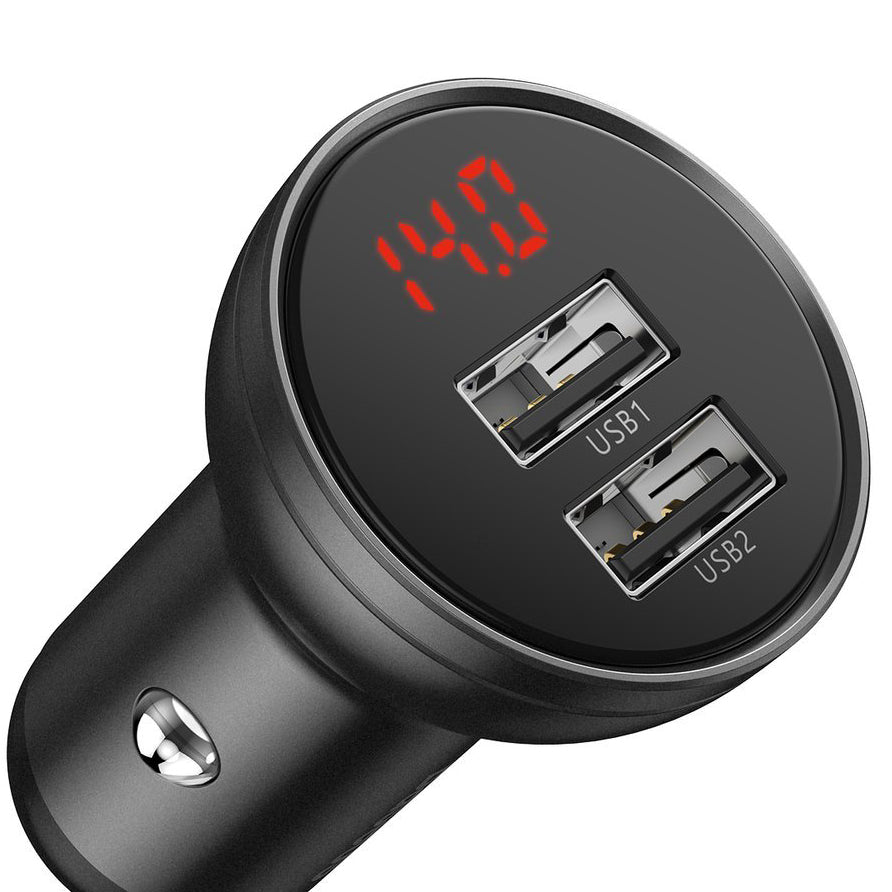 Carregador de automóvel com ecrã digital Baseus, 24 W, 2,4 A, 2 x USB-A, cinzento CCBX-0G 