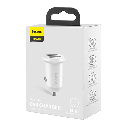 Carregador de isqueiro Baseus Grain Pro, 24 W, 2,4 A, 2 x USB-A, branco CCALLP-02 