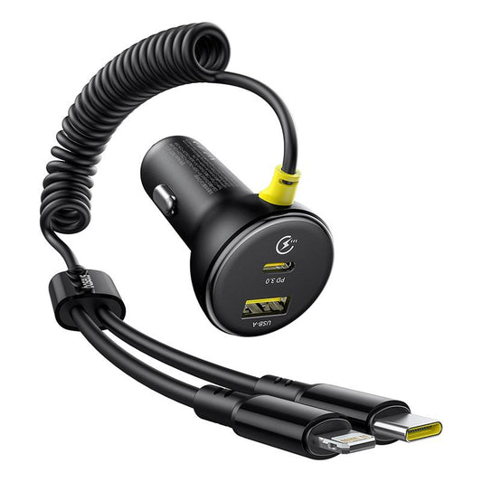 Carregador de Carro com Cabo USB-C / Lightning Baseus Circular, 60W, 3A, 1 x USB-A - 1 x USB-C, Preto C00035902121-00