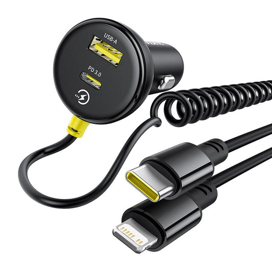 Carregador de Carro com Cabo USB-C / Lightning Baseus Circular, 60W, 3A, 1 x USB-A - 1 x USB-C, Preto C00035902121-00