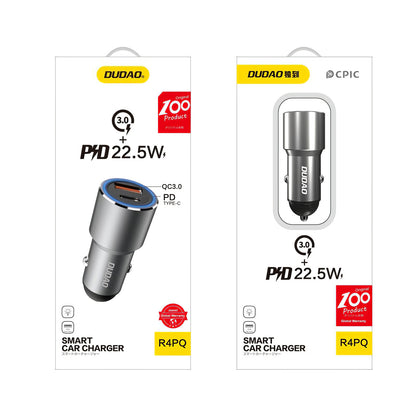 Dudao R4PQ USB Car Charger, 1 X USB - 1 X USB Type-C, 22.5 W, Quick Charge - Power Delivery, Gray