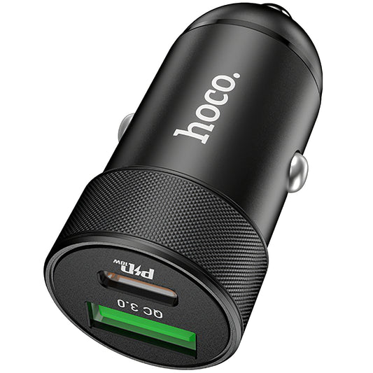 Carregador de isqueiro HOCO Z32B, 27 W, 2,5 A, 1 x USB-A - 1 x USB-C, preto