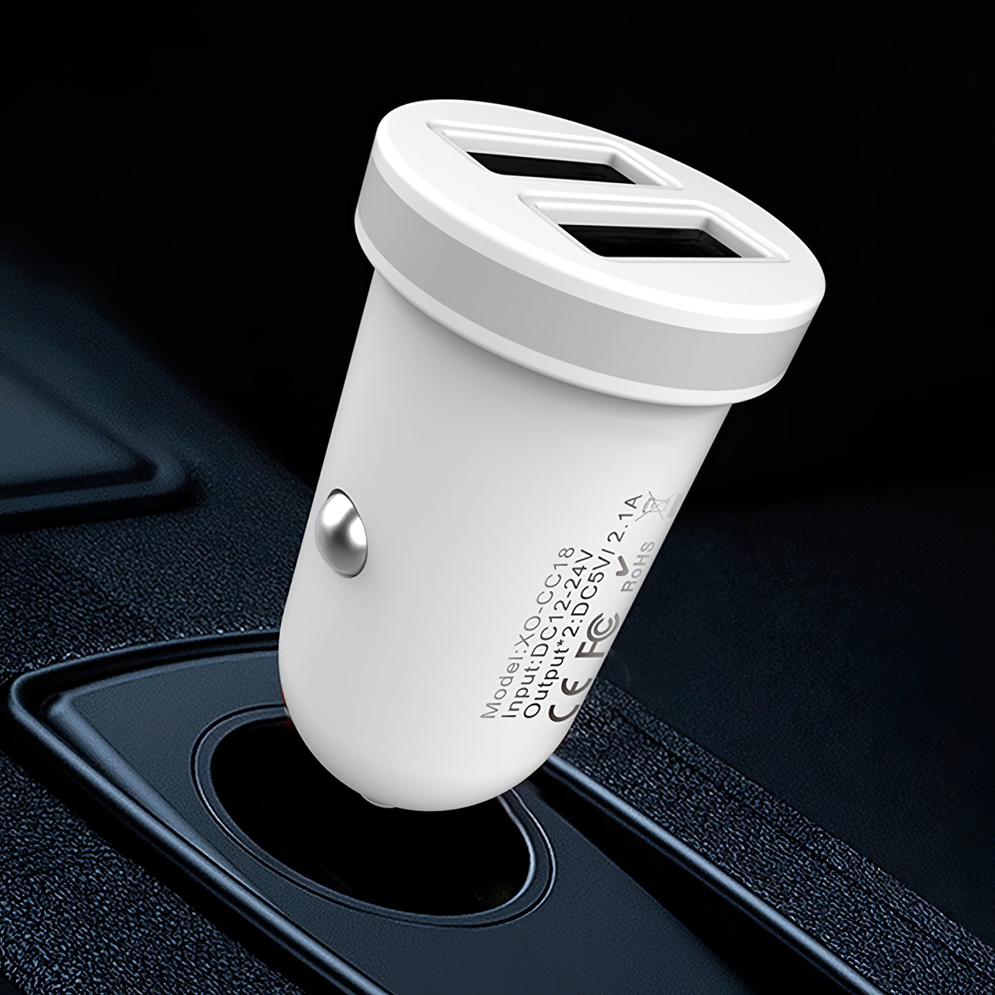 Carregador Auto XO Design CC-18, 10.5W, 2.1A, 2 x USB-A, Branco