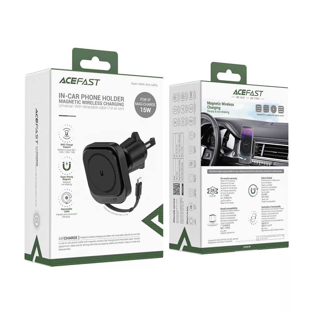 Carregador Auto Wireless Acefast D32, 15W, 1.67A, Preto