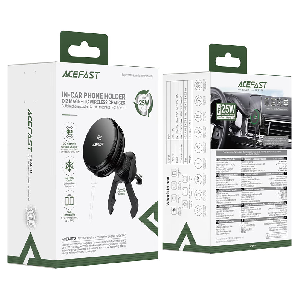 Carregador Automóvel Sem Fios Acefast D66, 25W, Preto