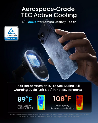 Carregador Auto Wireless Anker Prime MagGo AirCool, 25W, Preto B2933H11