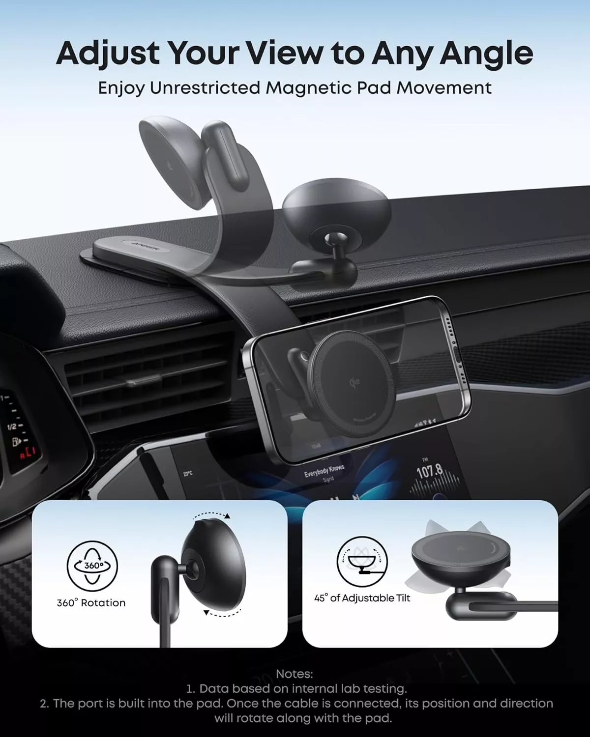 Carregador Auto Wireless Anker Nano, 15W, 1.67A, Preto B2216H11