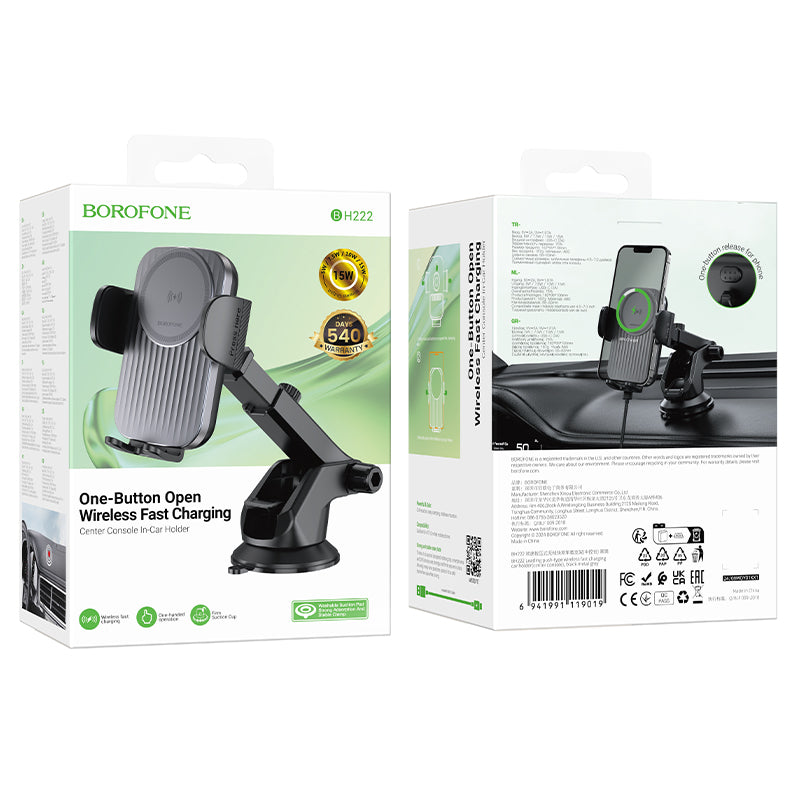 Carregador Auto Wireless Borofone BH222 Leading, 15W, 1.67A, Preto