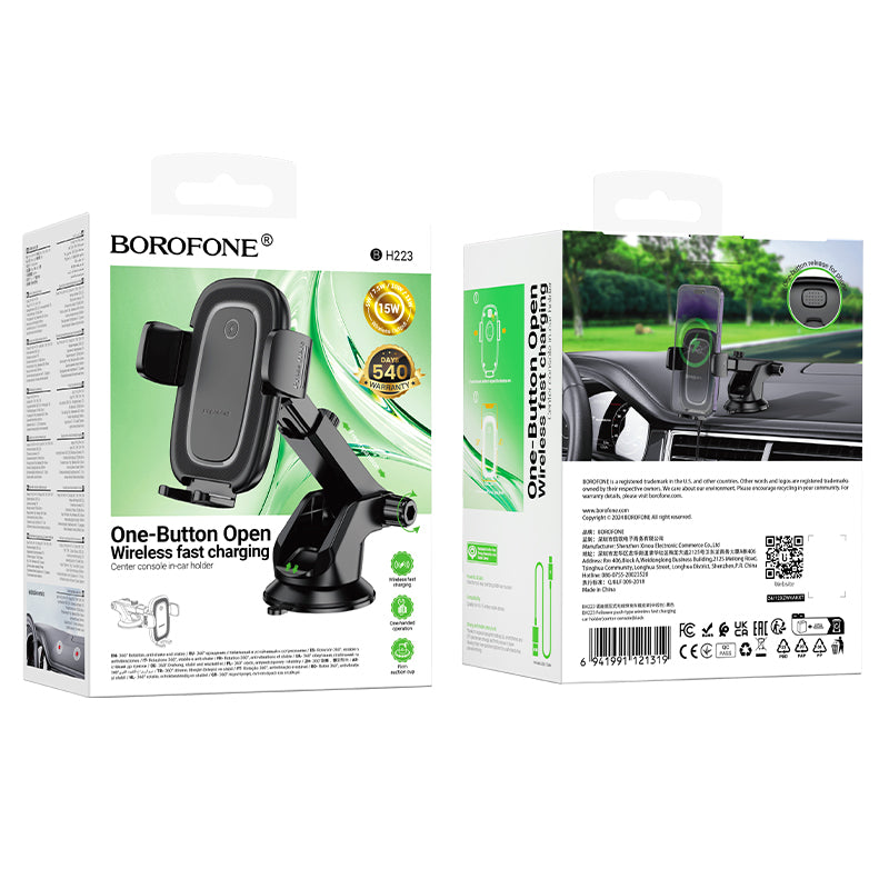 Carregador Auto Wireless Borofone BH223 Follower, 15W, 1.67A, Preto
