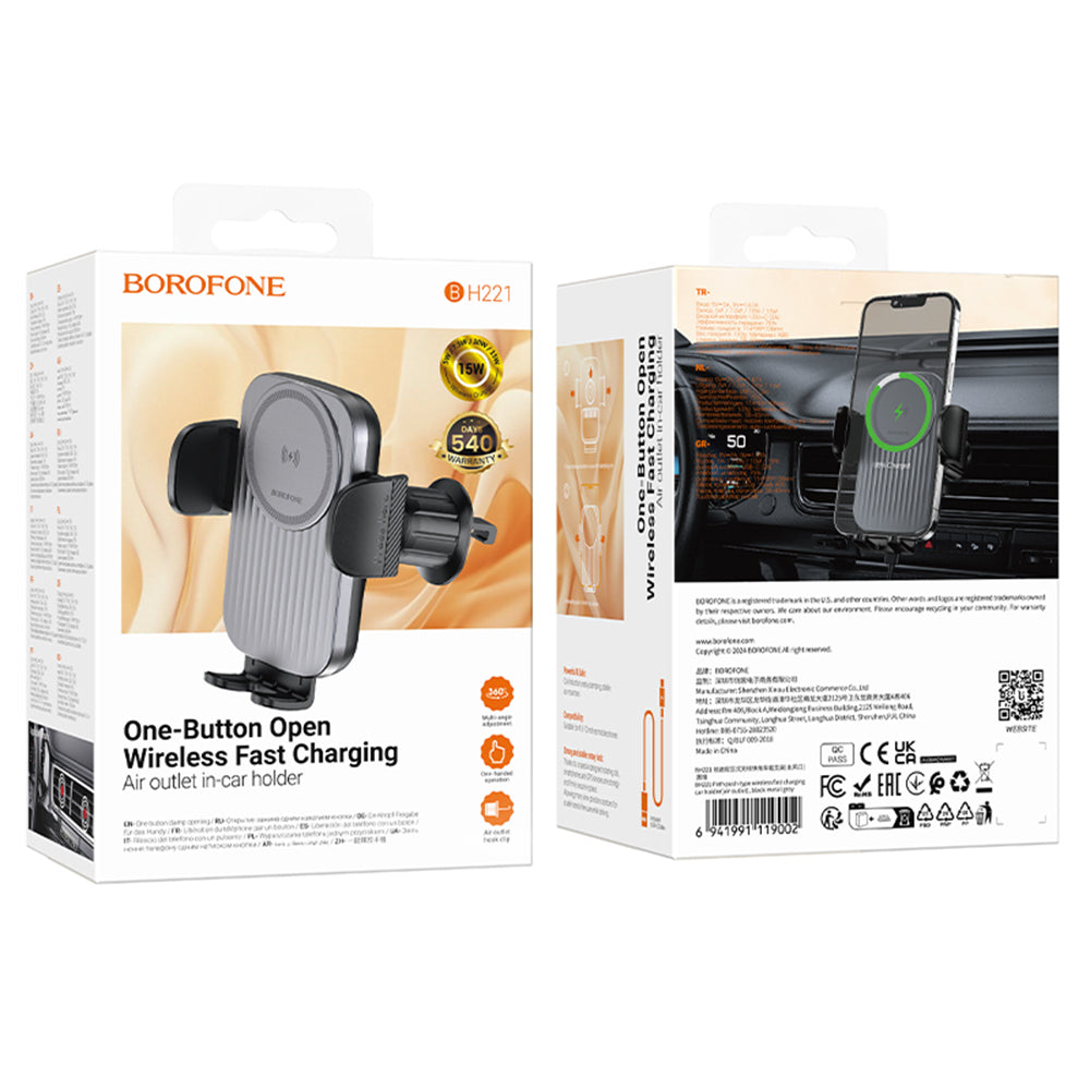 Carregador Auto Wireless Borofone BH221 Path, 15W, 1.67A, Preto