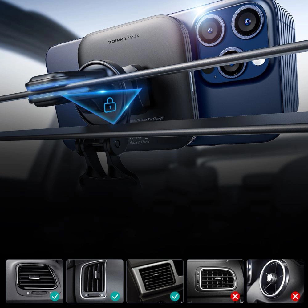 Carregador Auto Wireless ESR HaloLock Vent, 15W, 1.67A, Preto