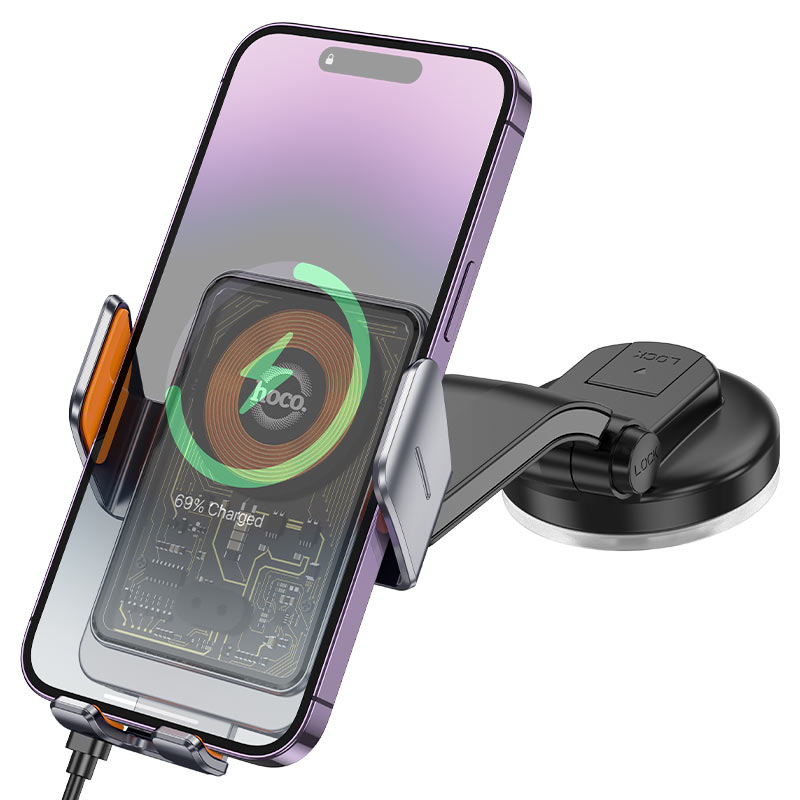 Carregador Auto Wireless HOCO HW8, 15W, 1.67A, Preto