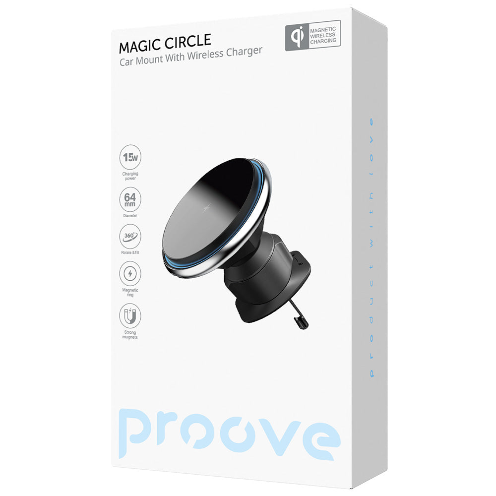 Carregador Auto Wireless Proove Magic Circle, 15W, 1.67A, Prateado WHMC15020006