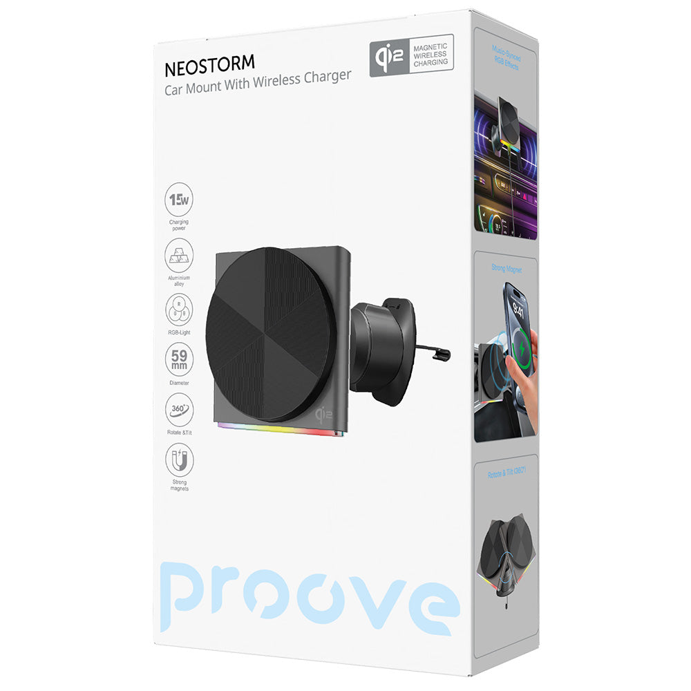 Carregador Auto Wireless Proove Neostorm, 15W, 1.67A, Cinzento WHNS15002003
