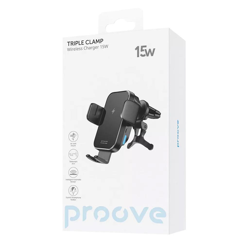 Carregador Auto Wireless Proove Triple Clamp, 15W, 1.67A, Preto WHTC15010001
