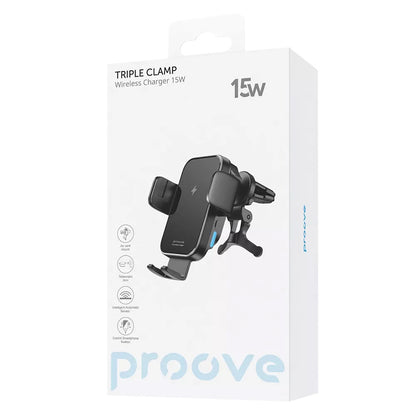 Carregador Auto Wireless Proove Triple Clamp, 15W, 1.67A, Preto WHTC15010001