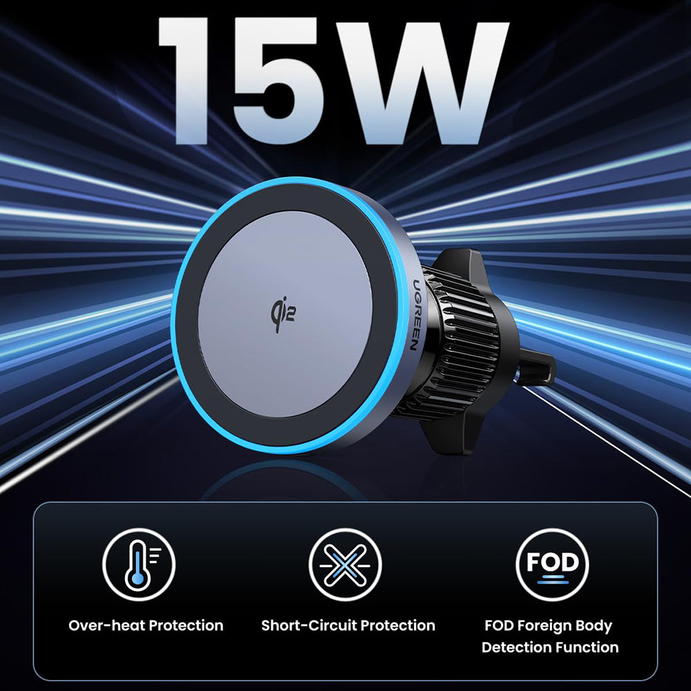 Carregador Auto Wireless UGREEN W708, 15W, 1.67A, Preto