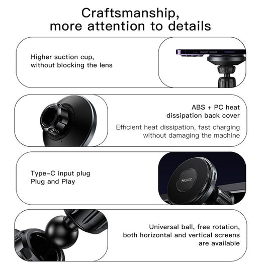 Yesido C190 Wireless Car Charger, 15W, 1.67A, Black