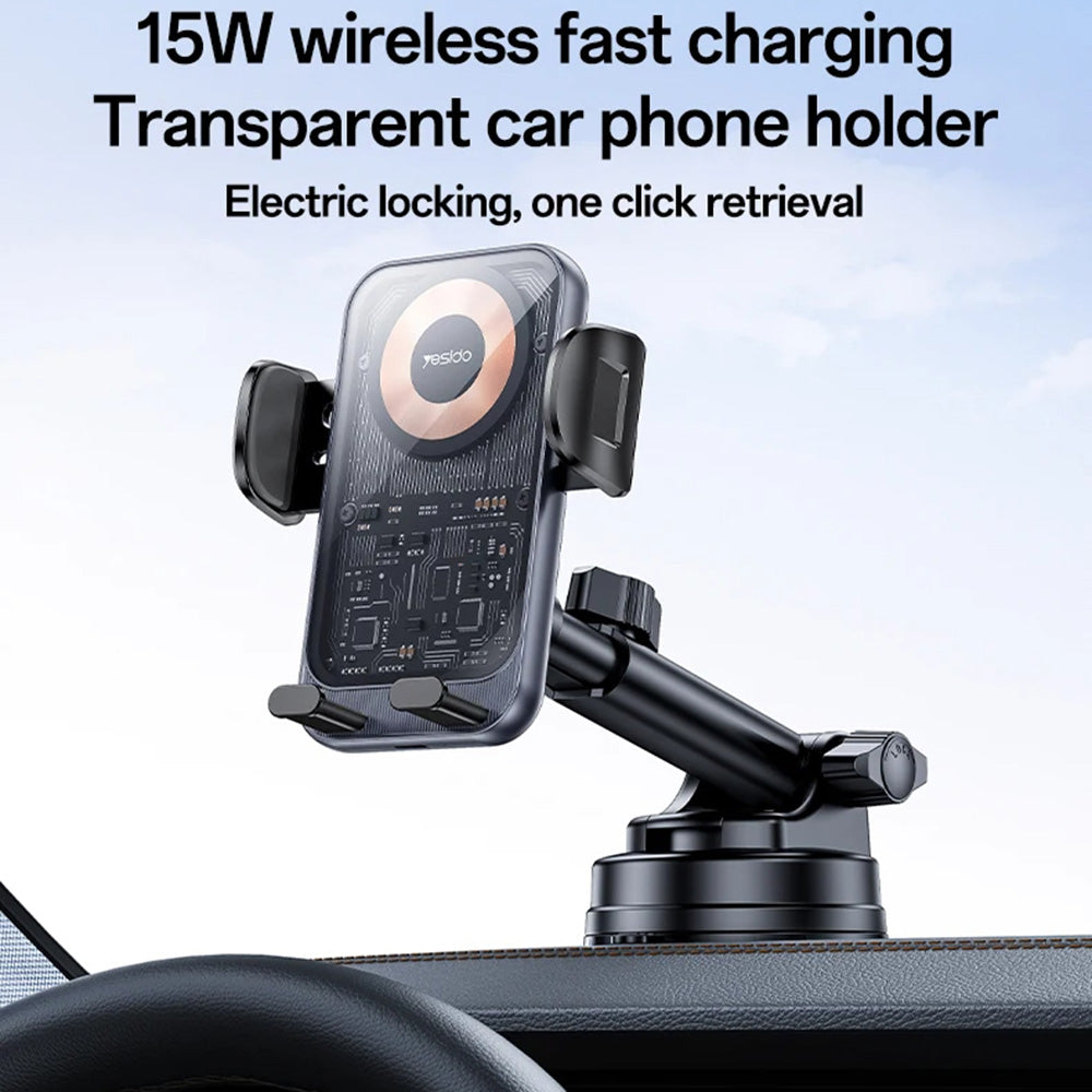 Carregador Auto Wireless Yesido C307, 15W, 1.67A, Preto