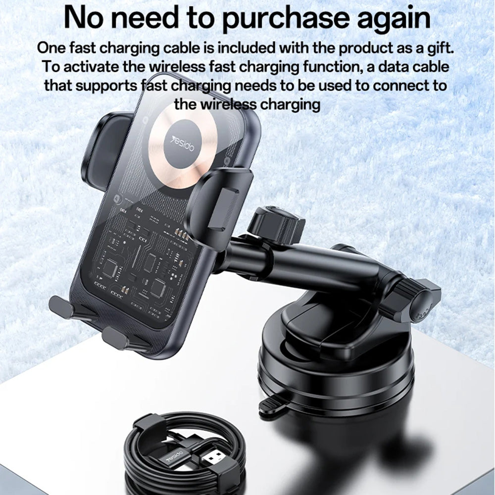 Carregador Auto Wireless Yesido C307, 15W, 1.67A, Preto