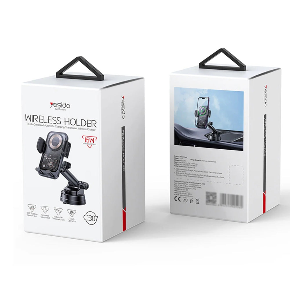 Carregador Auto Wireless Yesido C307, 15W, 1.67A, Preto