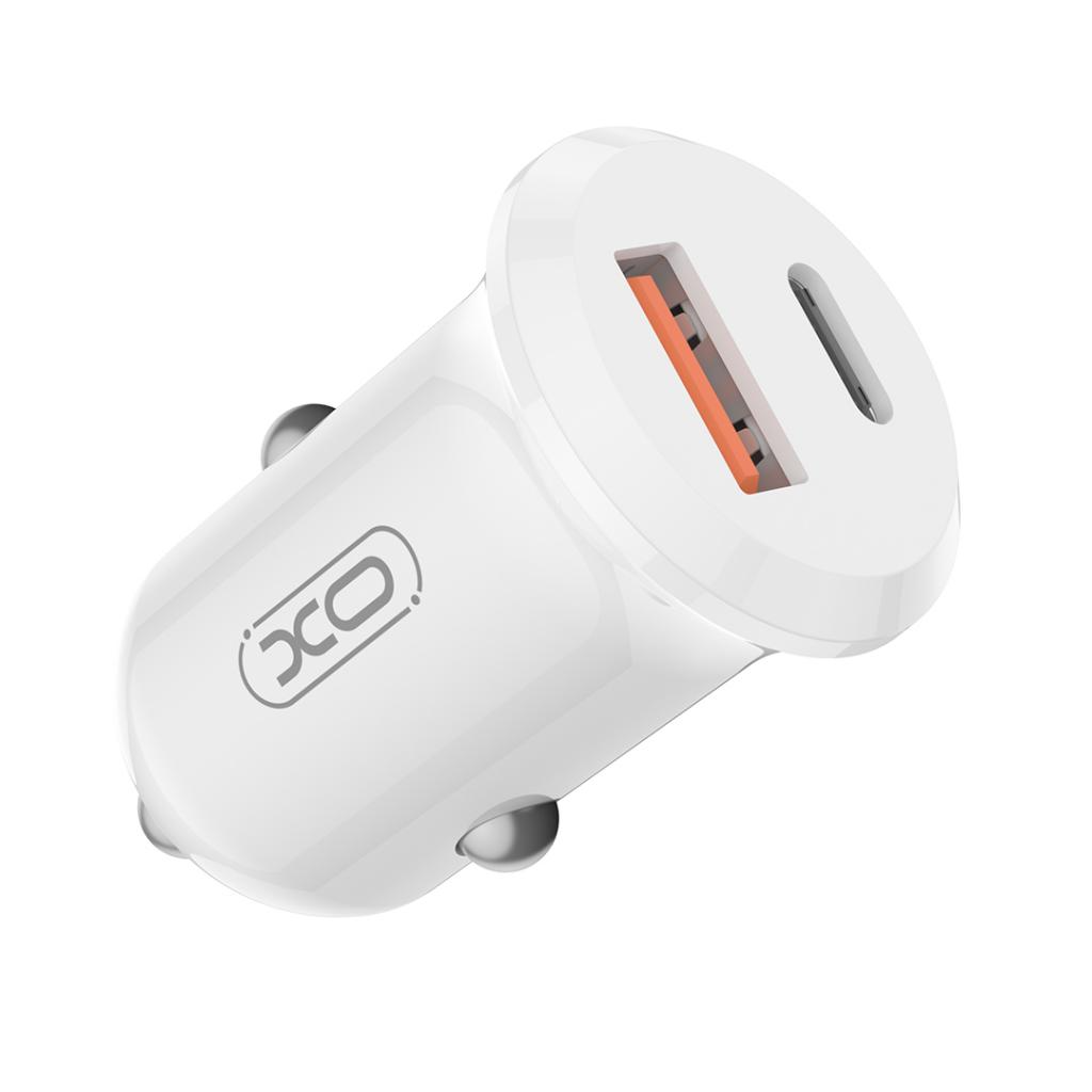 Carregador Auto XO Design CC69, 30W, 3A, 1 x USB-A - 1 x USB-C, Branco