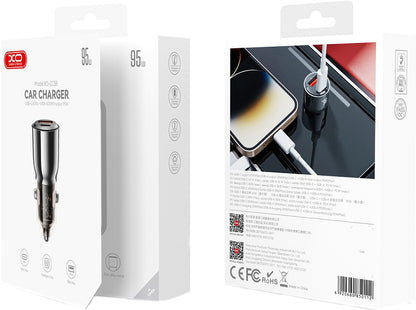 Carregador Auto XO Design CC58, 95W, 3.25A, 1 x USB-A - 1 x USB-C, Preto