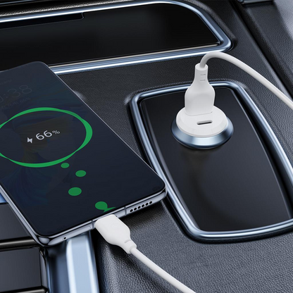Carregador Auto XO Design CC69, 30W, 3A, 1 x USB-A - 1 x USB-C, Branco