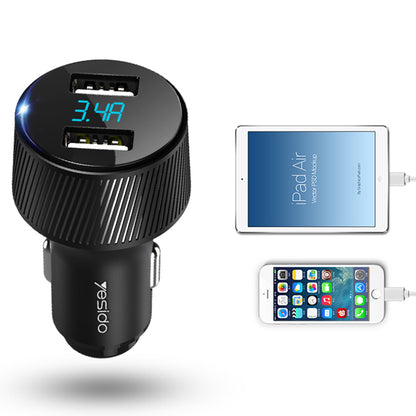 Carregador Auto Yesido Y31 Display, 18W, 3A, 2 x USB-A, Preto