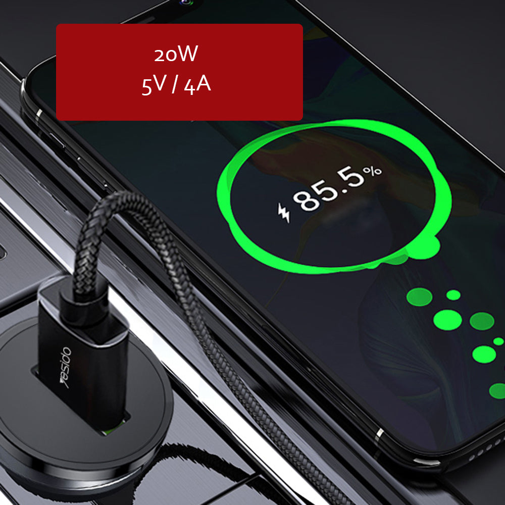 Carregador Auto Yesido Y38, 18W, 3A, 1 x USB-A, Preto