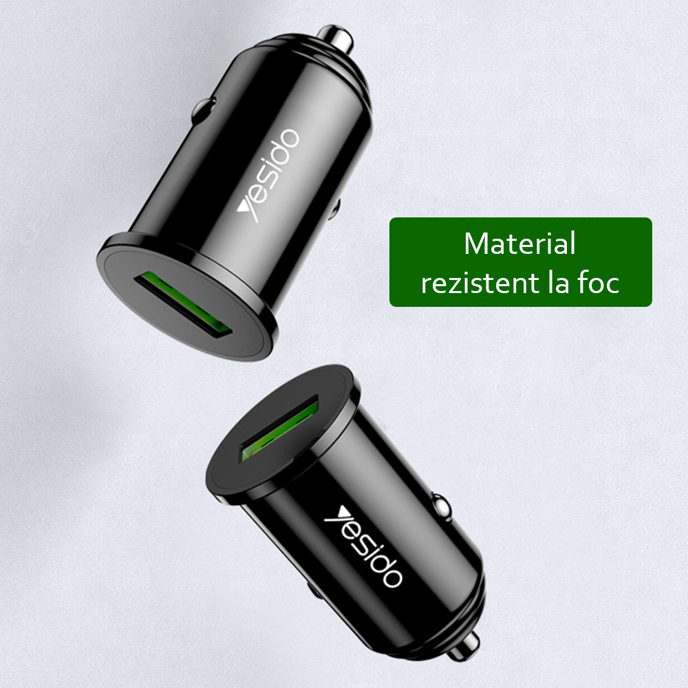 Carregador Auto Yesido Y38, 18W, 3A, 1 x USB-A, Preto