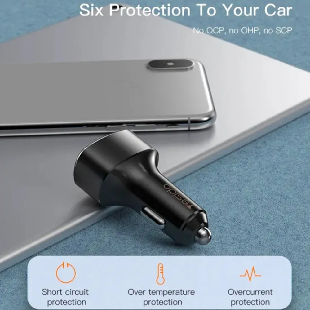 Carregador Auto Yesido Y46, 42W, 3A, 3 x USB-A, Preto