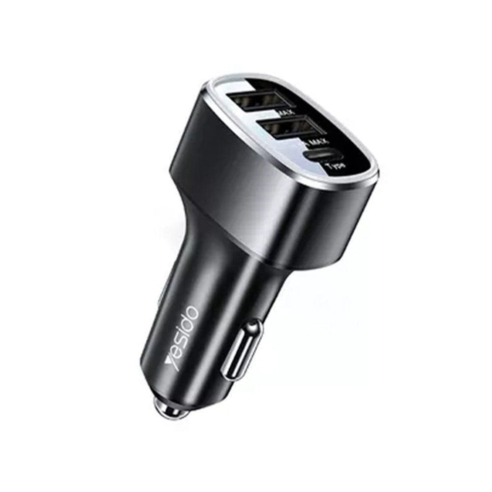 Carregador Auto Yesido Y47, 49W, 3A, 2 x USB-A - 1 x USB-C, Preto