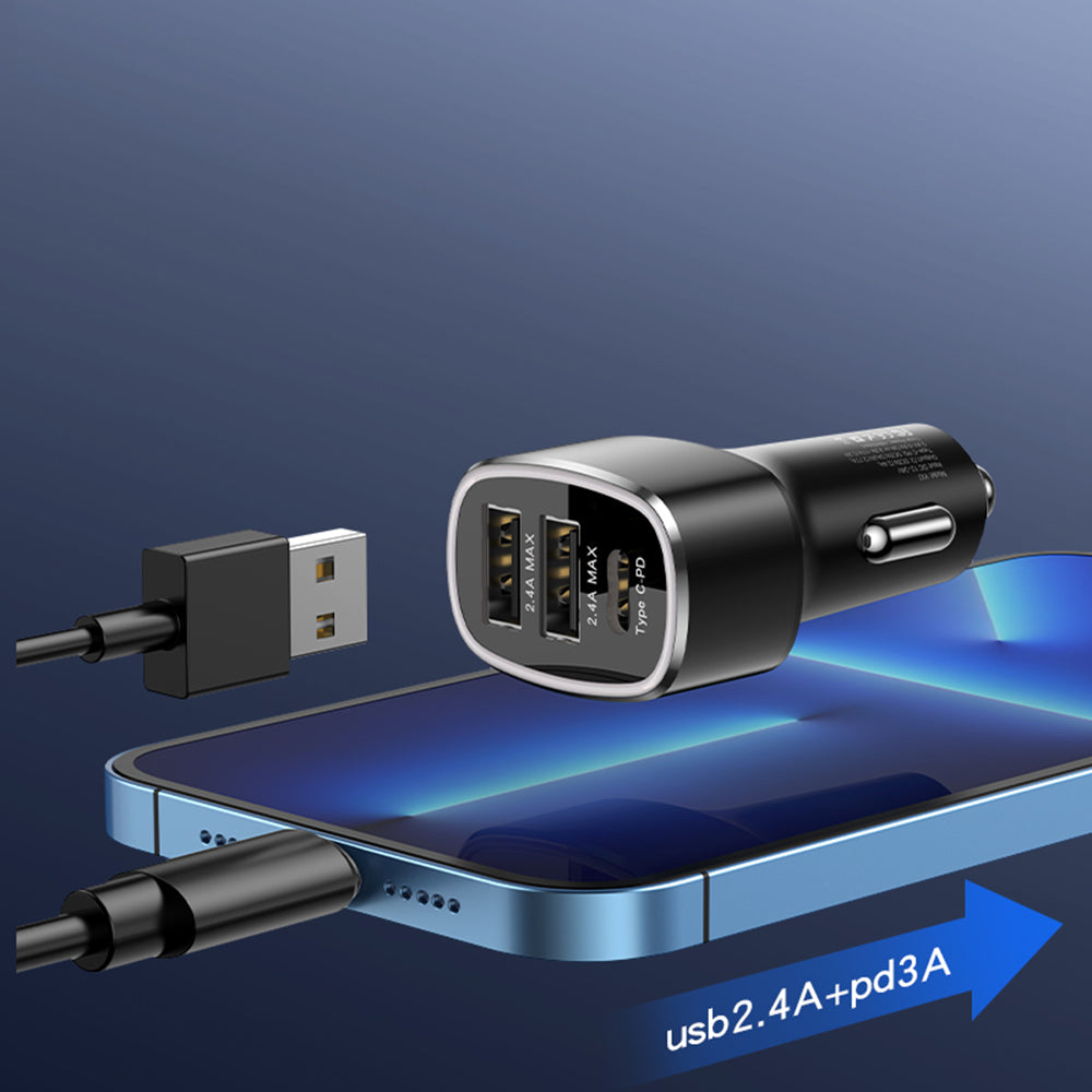 Carregador Auto Yesido Y47, 49W, 3A, 2 x USB-A - 1 x USB-C, Preto