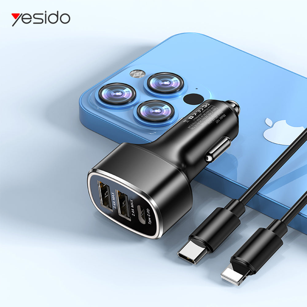 Carregador Auto Yesido Y47, 49W, 3A, 2 x USB-A - 1 x USB-C, Preto