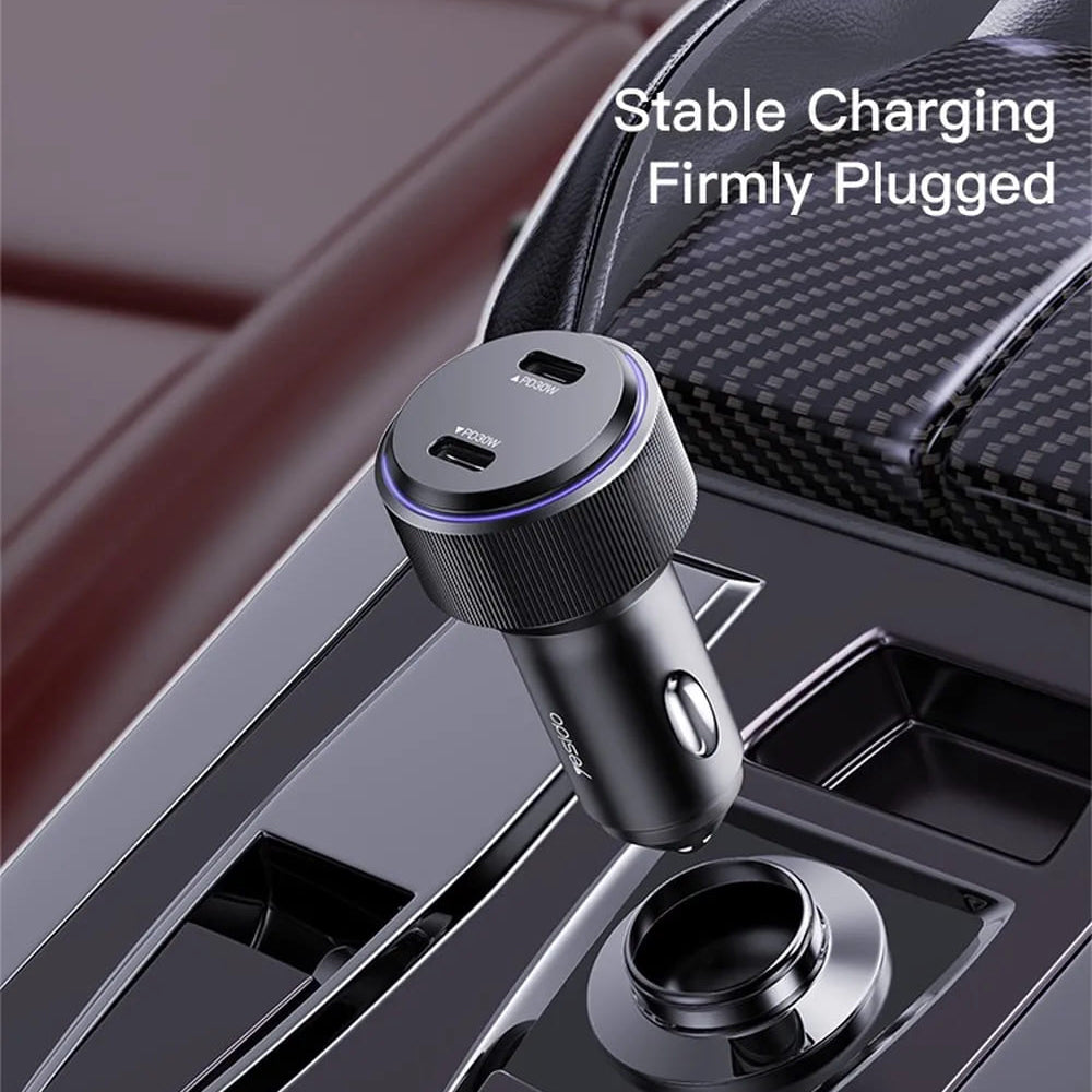 Carregador Auto Yesido Y48, 60W, 3A, 2 x USB-C, Preto