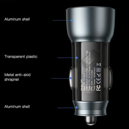 Carregador Auto Yesido Y49, 30W, 3A, 1 x USB-A - 1 x USB-C, Cinzento