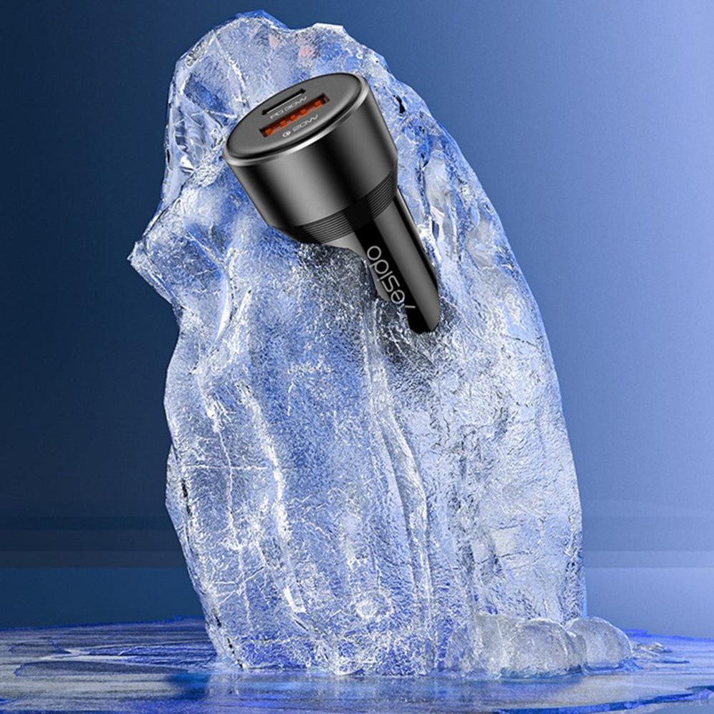 Carregador Auto Yesido Y64, 50W, 3A, 1 x USB-A - 1 x USB-C, Preto