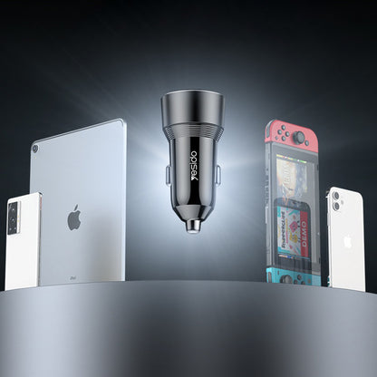 Carregador Auto Yesido Y64, 50W, 3A, 1 x USB-A - 1 x USB-C, Preto