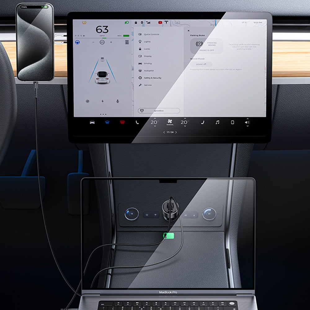 Carregador Auto Yesido Y65, 100W, 5A, 1 x USB-A - 1 x USB-C, Preto