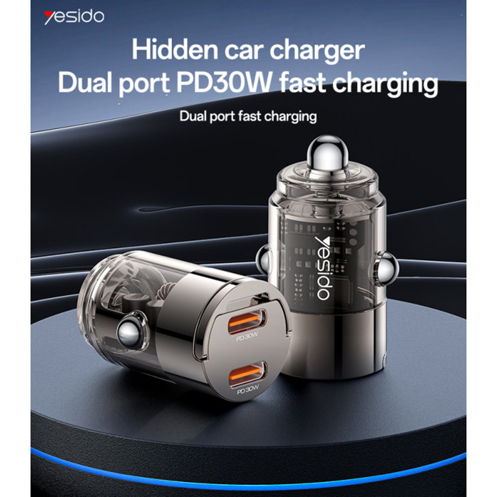 Carregador Auto Yesido Y69, 30W, 3A, 2 x USB-C, Preto