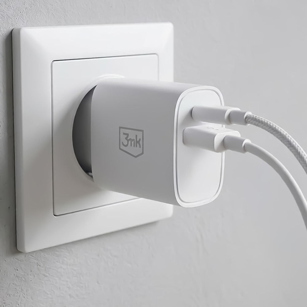 Carregador de Rede 3MK FlowPower, 25W, 1 x USB-A - 1 x USB-C, Branco