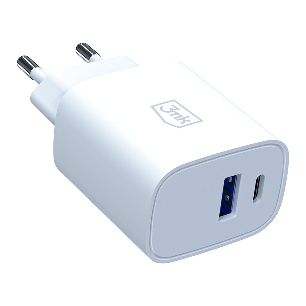 Carregador de Rede 3MK FlowPower, 25W, 1 x USB-A - 1 x USB-C, Branco